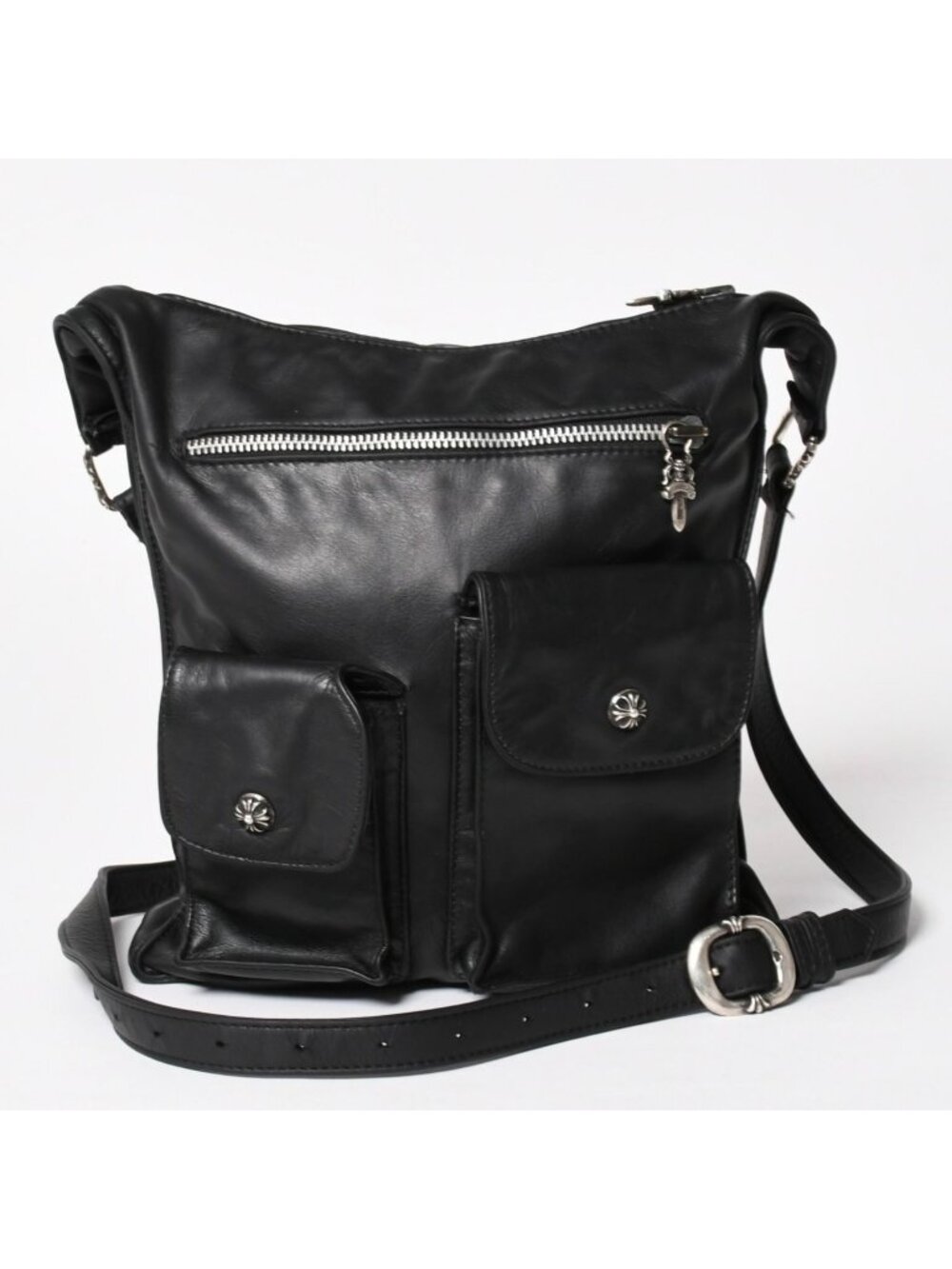 Chrome Hearts F-slinger Leather Shoulder Bag Dagger Zip CH Plus Cross Ball